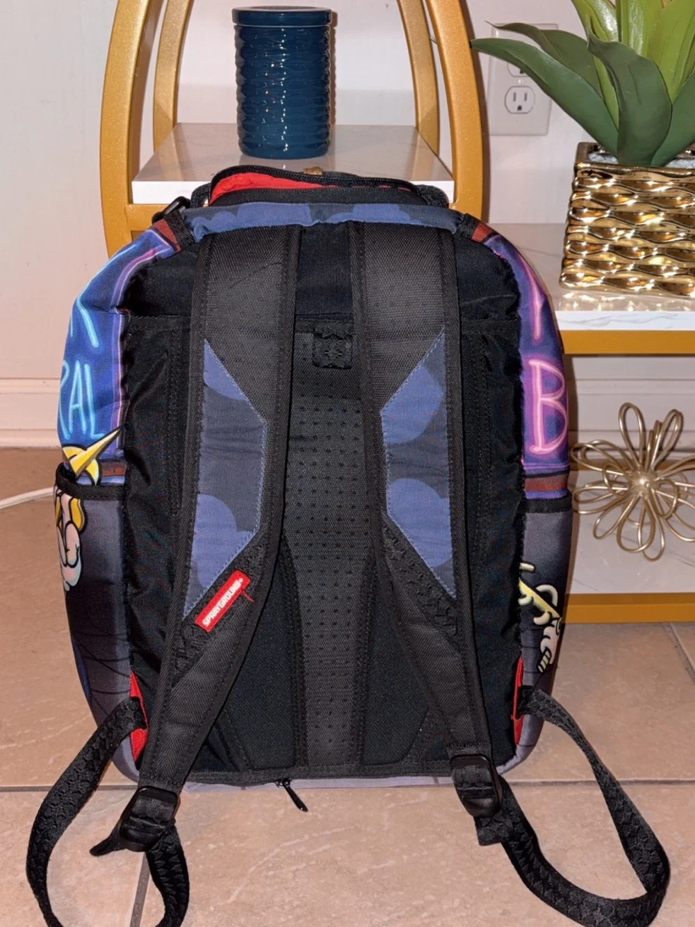 Black Graphic Men's Backpack with Colorful Cartoon Print